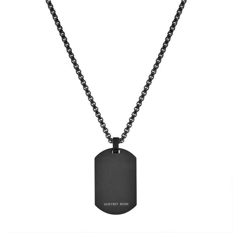 Geoffrey Beene Men's Stainless Steel Engravable Dog Tag Pendant Necklace with Cubic Zirconia Stone (Black) - Image 2